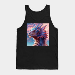 Intricate Asian Pink and Blue Dragon at Sunset Tank Top